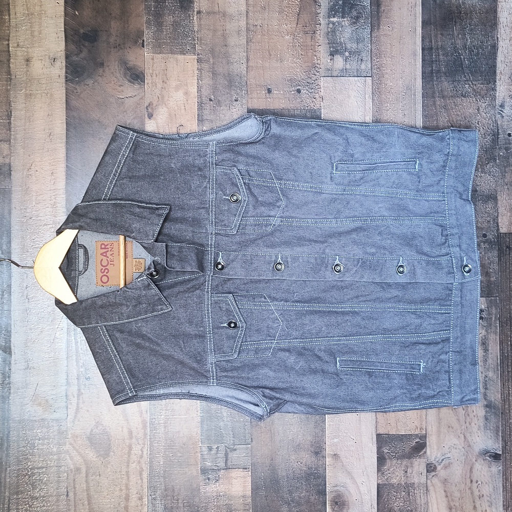 Oscar Jeans Gray Denim Button up Vest Sz XL Men